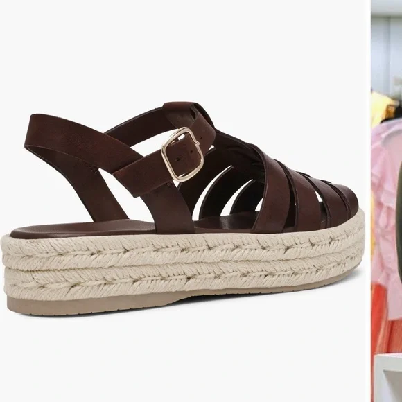 New Steve Madden Marlin Brown Leather Braided Espadrille Platform Sandals - Picture 2 of 7